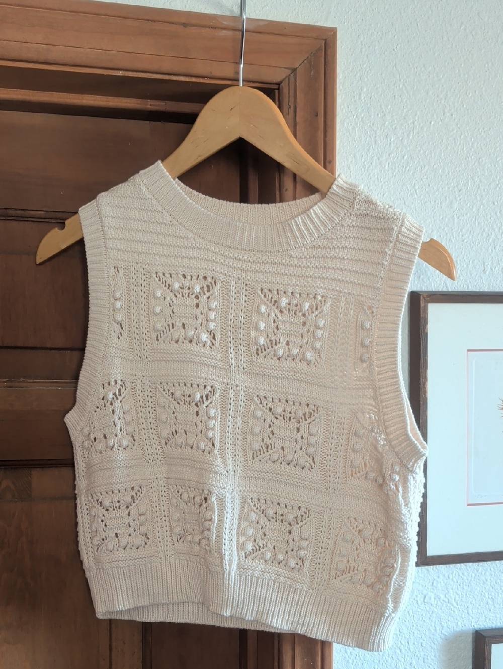 Lucky Brand Cream Crochet Square Knit Tank